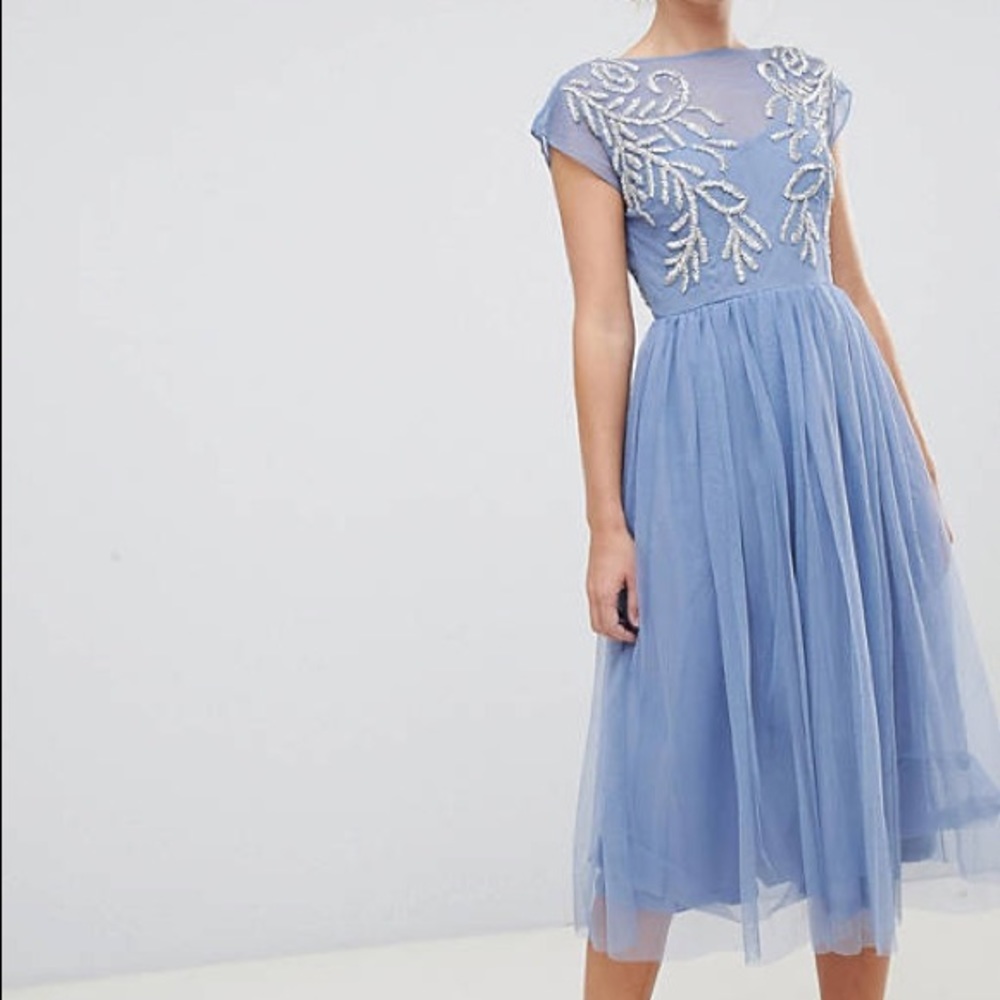 ASOS blue embellished midi dress